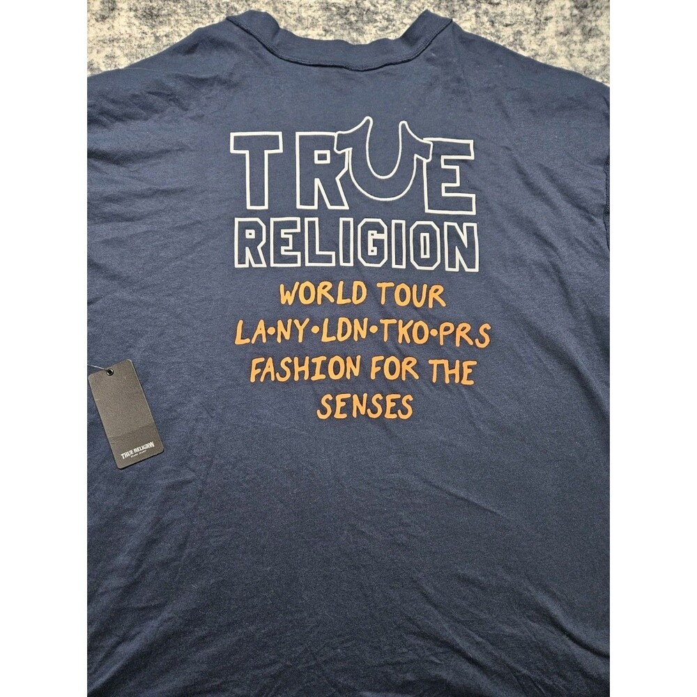 True Religion Mens Drop Shoulder Embroidered TShirt Blue Size XXL 2XL NWT